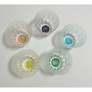 冷茶 グラス 5個セット カラーポイント すりガラス 昭和レトロ ヴィンテージ(グラス/カップ)