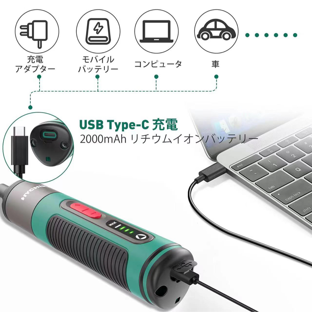 ペン型電動ドライパ一「USB Type-C充電」高輝度LED ライト&残照機能 インテリア/住まい/日用品のライト/照明/LED(その他)の商品写真