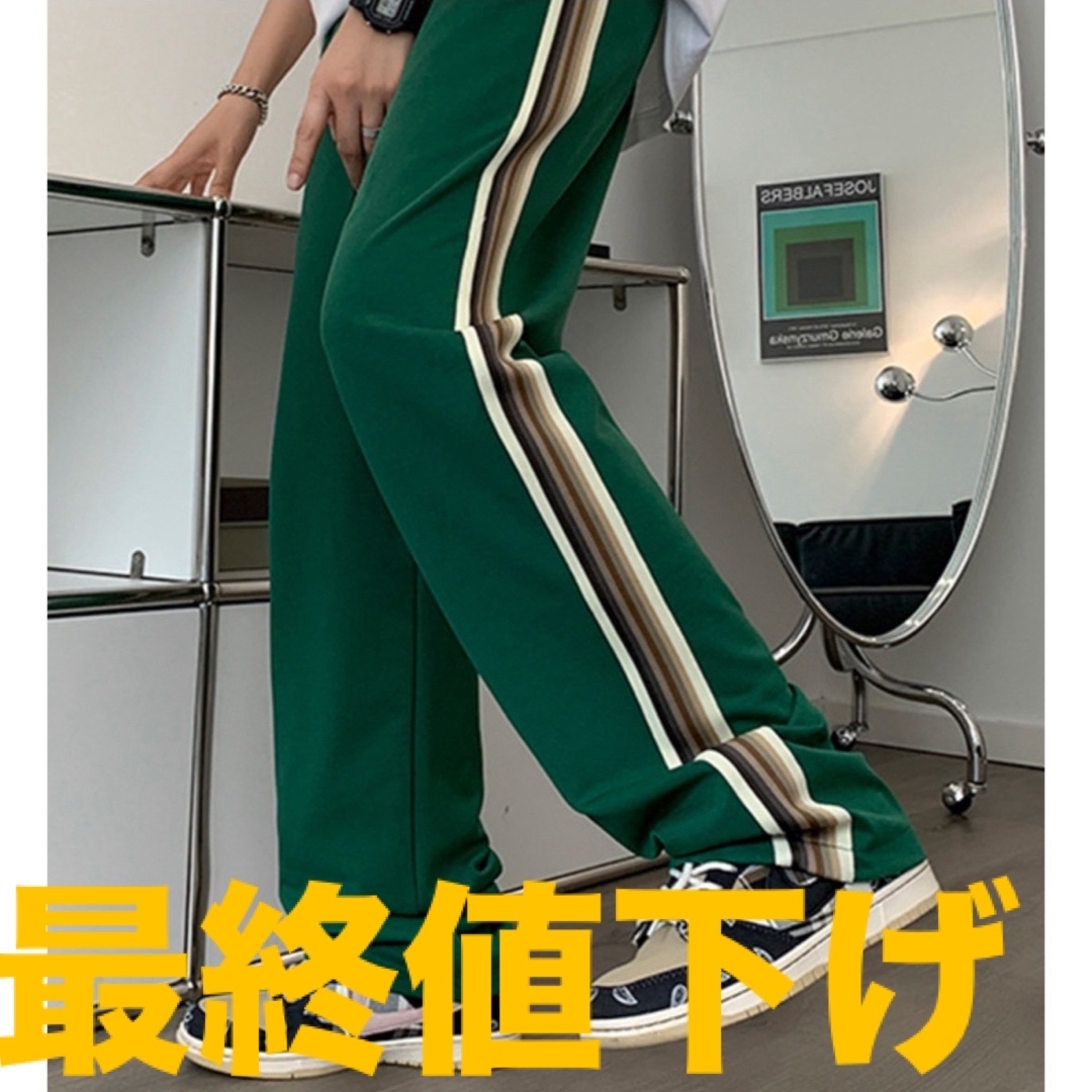 3999円○ M サイドライン ストリート パンツ モード メンズ　グリーン メンズのパンツ(その他)の商品写真