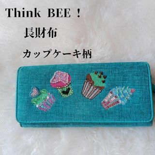 Think Bee! - 【人気】Think Bee! Just Heart カップケーキ 被せ長財布刺繍