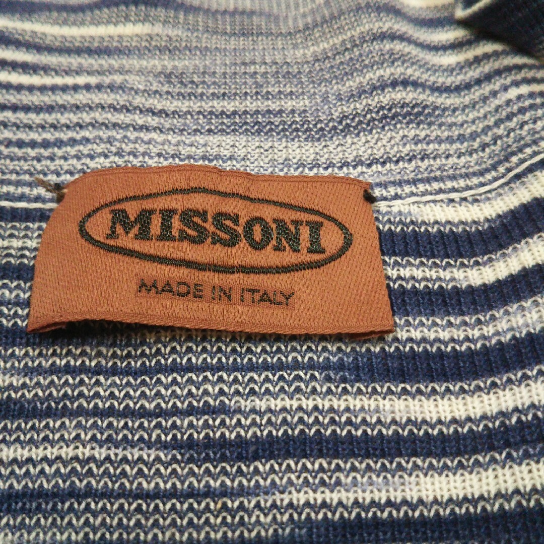 MISSONI(ミッソーニ)のミッソーニ インポート オレンジタグ イタリア製  ネイビー×白 カーディガン レディースのトップス(カーディガン)の商品写真