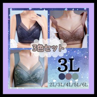 【3L】3色セット★シームレスブラ ノンワイヤー 着痩せ 大きいサイズ(ブラ)