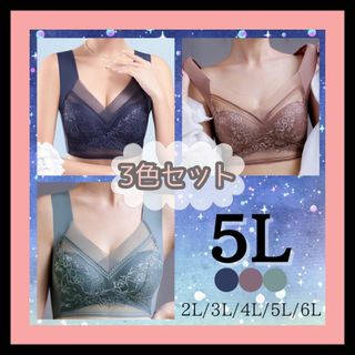 【5L】3色セット★シームレスブラ ノンワイヤー 着痩せ 大きいサイズ(ブラ)