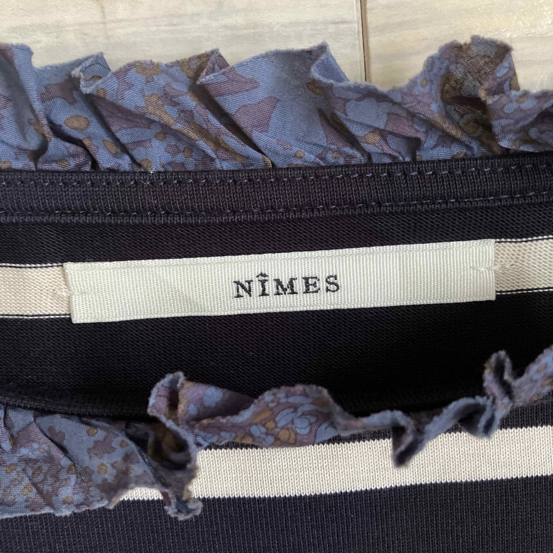 NIMES(ニーム)のニーム　ボーダー長袖リバティフリルネックカットソー　日本製 レディースのトップス(カットソー(長袖/七分))の商品写真