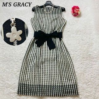 エムズグレイシー(M'S GRACY)の【美品】M'S GRACY ワンピース　カメリア　ギンガムチェック　リボン(ひざ丈ワンピース)