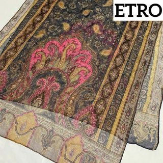 ★ETRO★ ロングスカーフ ペイズリー柄 シルク チャコールグレー