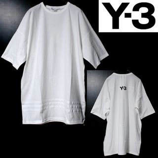 ワイスリー(Y-3)の新品 Y3 スリーストライプ バックロゴ オーバーサイズTシャツ Lサイズ(Tシャツ/カットソー(半袖/袖なし))