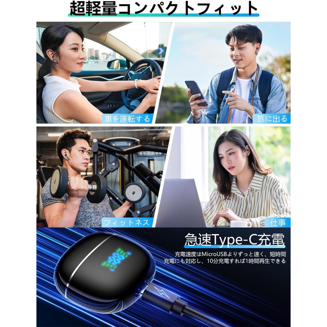 【Bluetooth 5.3・2024新登場】 ワイヤレスイヤホン スマホ/家電/カメラのオーディオ機器(ヘッドフォン/イヤフォン)の商品写真