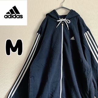 アディダス(adidas)のアディダス　フルジップ　スウェット　パーカー　ネイビー　Mサイズ　古着(パーカー)