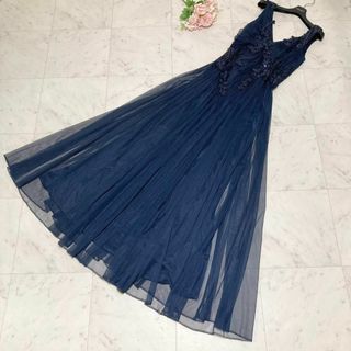 タダシショウジ(TADASHI SHOJI)のタダシショージ　ロングドレス　スパンコール　チュール　4　ネイビー　パーティ(ロングワンピース/マキシワンピース)