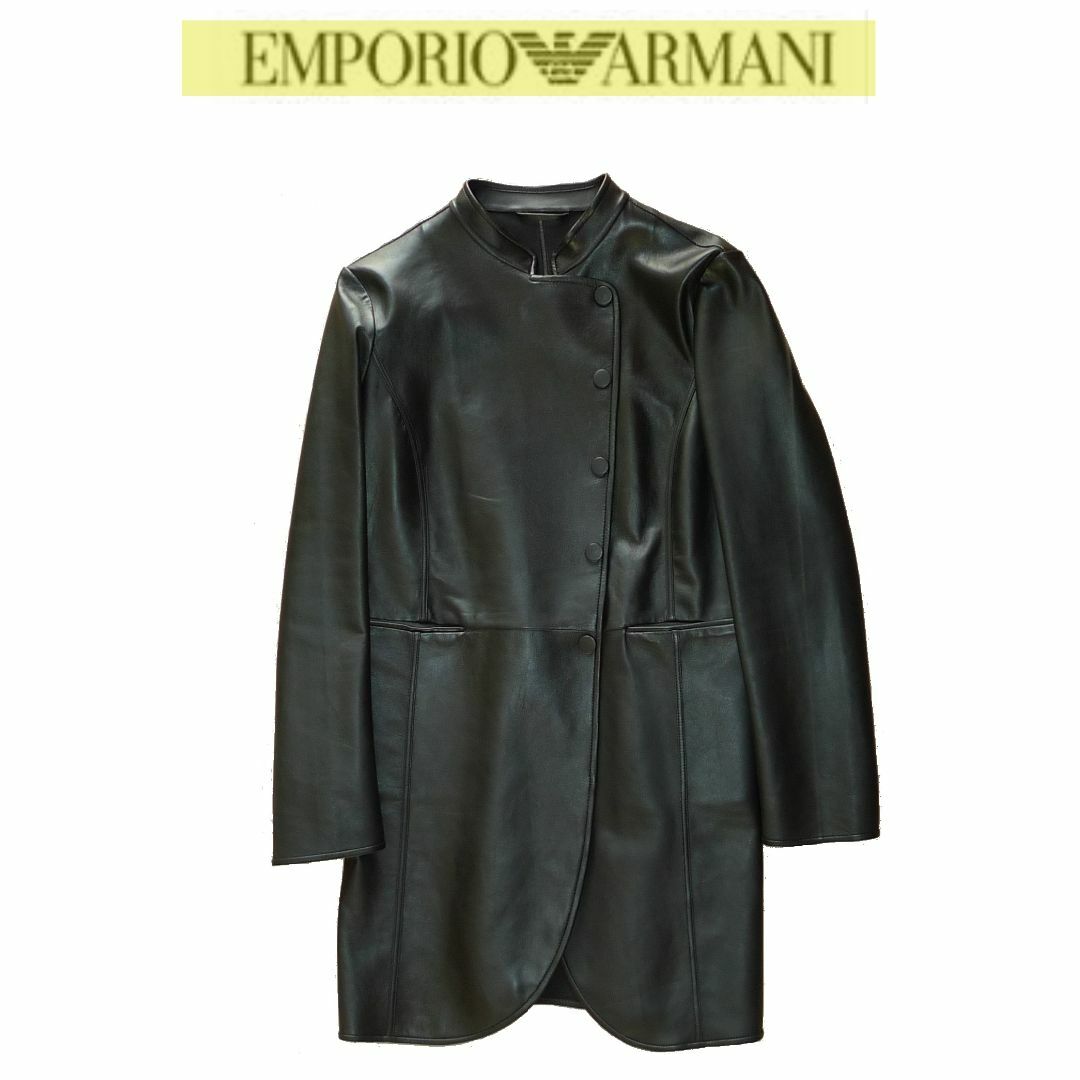 Emporio Armani(エンポリオアルマーニ)のアルマーニ 1枚仕立 ラム レザーコート 38 ★未使用 ARMANI レディースのジャケット/アウター(ピーコート)の商品写真