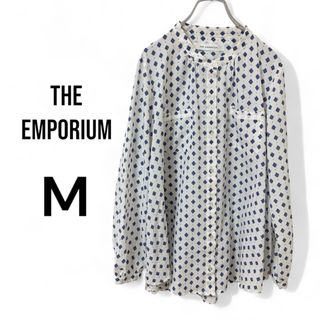 THE EMPORIUM - ジエンポリアム　レディース　長袖ブラウス　レトロ柄　m シャツ　白　丈長め