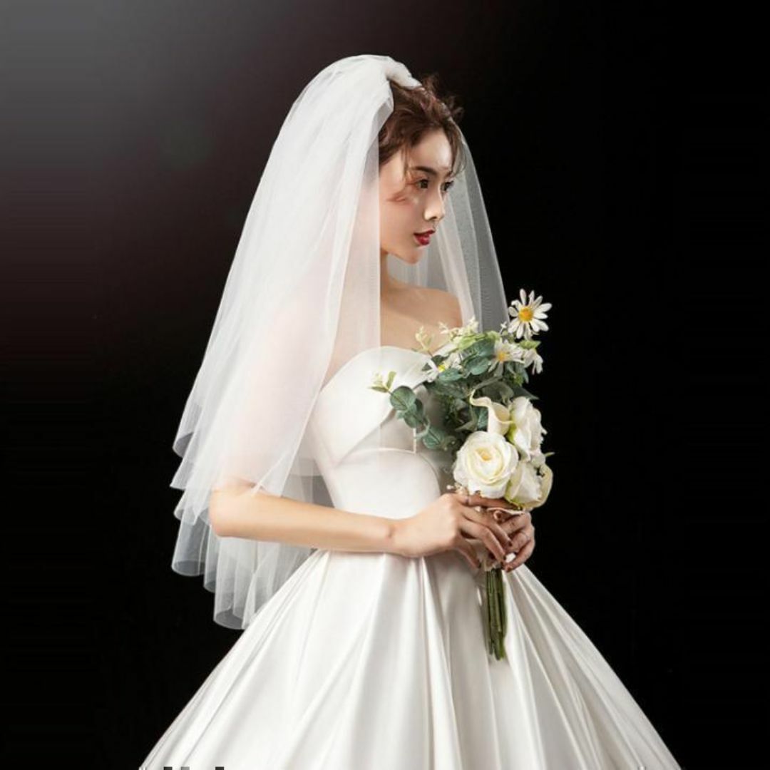 17　漂白 ウェディングベールショートベール 無地 ベールダウン シンプル結婚式 レディースのフォーマル/ドレス(その他ドレス)の商品写真