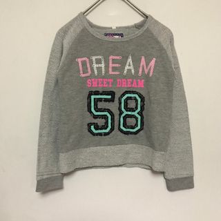 キッズ　130cmトレーナー　薄手　ロンT 切替　刺繍　ガールズ 通学　春(Tシャツ/カットソー)