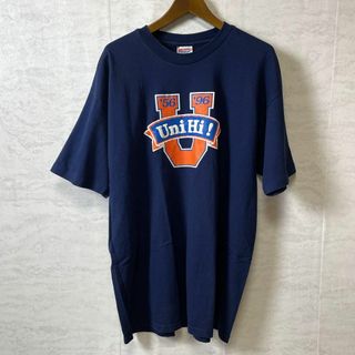 ビンテージシングルステッチ　フロッキーロゴ　オーバーサイズＸＬ　紺色　メンズ古着(Tシャツ/カットソー(半袖/袖なし))