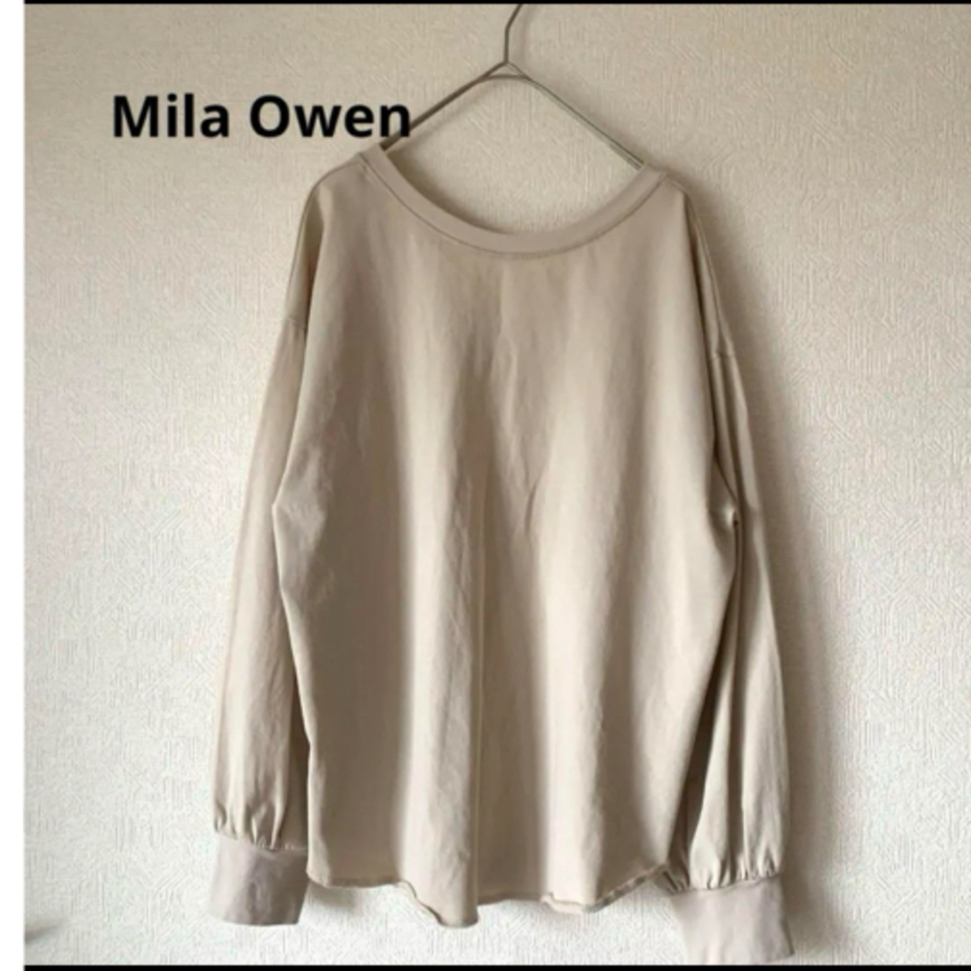 MilaOwen トップス2ＷＡＹベージュ襟ぐり前後開シンプルお洒落 レディースのトップス(カットソー(長袖/七分))の商品写真