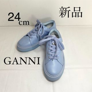 GANNI ガニー　ロゴ入りスニーカー　24cm ライトブルー(スニーカー)