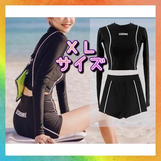 ラッシュガード セットアップ 上下2点 パット付 XL 黒 タンキニ