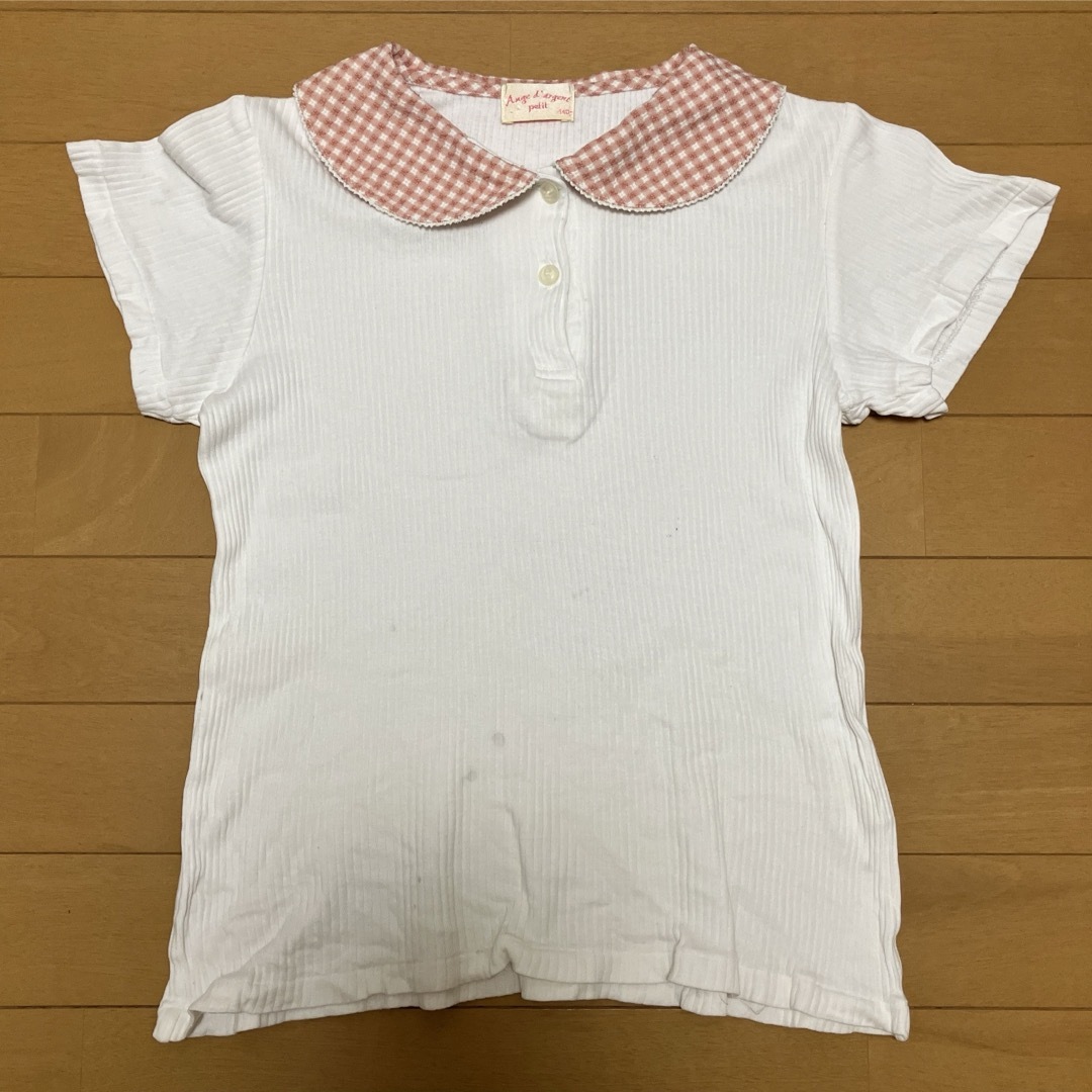 リブTシャツ　ピンク×ホワイト　140 キッズ/ベビー/マタニティのキッズ服女の子用(90cm~)(Tシャツ/カットソー)の商品写真