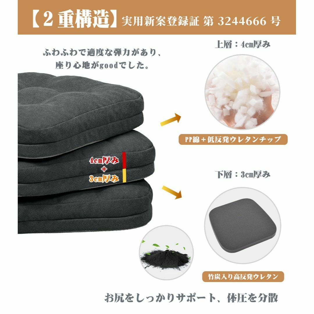 【色:グレー2枚セット】Shinnwa 座布団 クッション 椅子用 厚め7cm  インテリア/住まい/日用品のインテリア小物(クッション)の商品写真