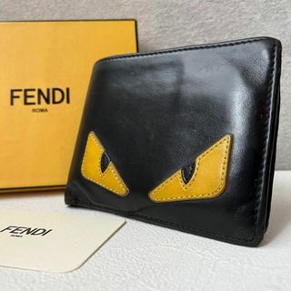 フェンディ(FENDI)の人気✨ フェンディ 二つ折り財布 バグズアイ モンスター レザー ブラック(折り財布)