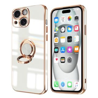 iPhone15ケース リング付き　TPU 耐衝撃　車載スタンド対応　メッキ加工