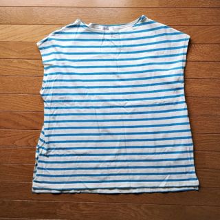 シマムラ(しまむら)の5○中古）リノルーセ　水色ボーダーフレンチスリーブTシャツ (L)(Tシャツ(半袖/袖なし))