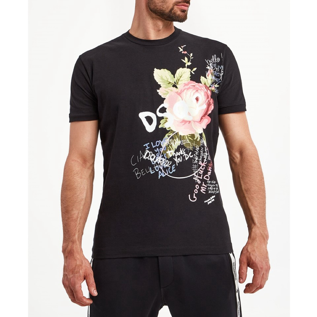 DSQUARED2(ディースクエアード)の《DSQUARED2》新品 イタリア製 フラワー＆メッセージTシャツ M メンズのトップス(シャツ)の商品写真