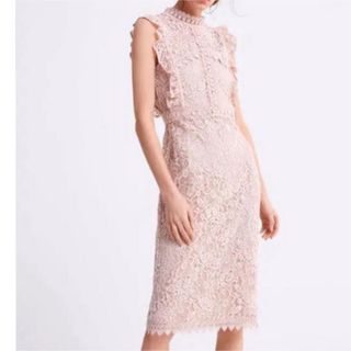 ザラ(ZARA)のZARA ザラ 総レース ワンピース フリル ピンク ロング ドレス レース(ロングワンピース/マキシワンピース)