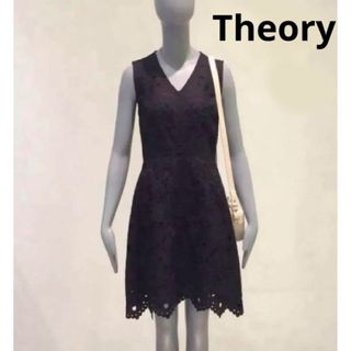 セオリー(theory)の☆新品未使用 Theory セオリー フレア ワンピース 刺繍 レース ブラック(ひざ丈ワンピース)