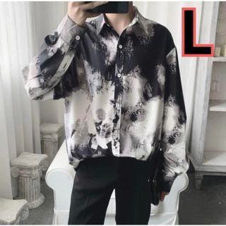 新品　柄シャツ　長袖　個性　黒　ブラック　L　ストリート　綺麗　韓国　オシャレ(シャツ)