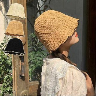 帽子 レディース 麦わら 折りたたみ UVカット バケットハット　クロシェハット(麦わら帽子/ストローハット)