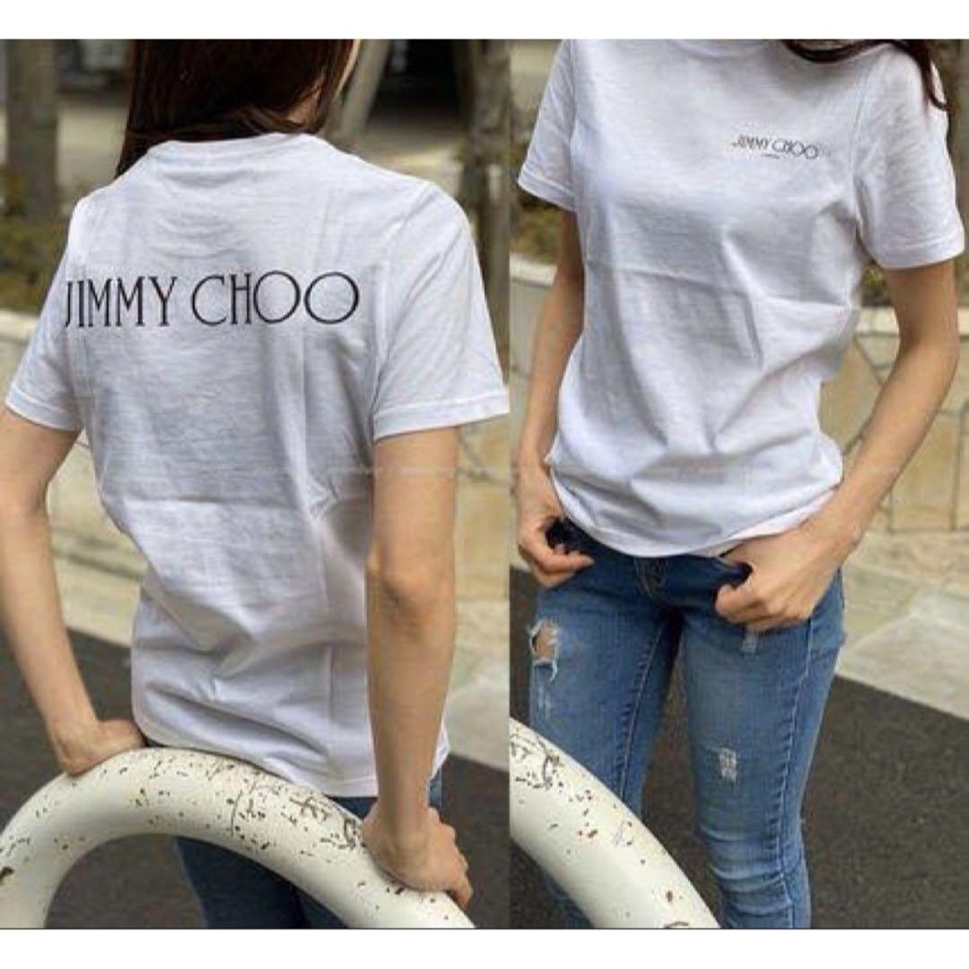 JIMMY CHOO(ジミーチュウ)の＊ ジミーチュウ ロゴTシャツ ホワイト ブラック レディースのトップス(Tシャツ(半袖/袖なし))の商品写真