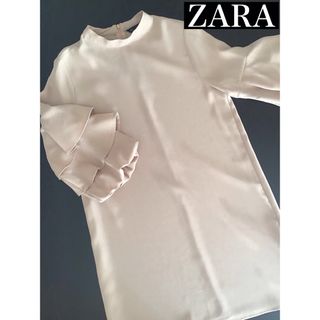 ZARA - ZARA basic ザラベーシック フレアスリーブワンピース　ピンクベージュ