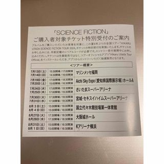 宇多田ヒカル　SCIENCE FICTION 封入　シリアルコード用紙(その他)