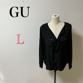 ユニクロ(UNIQLO)の【GU】レディース　長袖　ブラック　ブラウス　カットソー　シャツ　黒　古着(シャツ/ブラウス(長袖/七分))