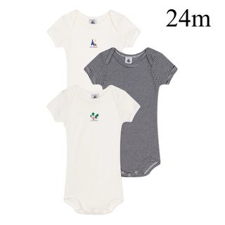 プチバトー(PETIT BATEAU)の新品 プチバトー 2024 SS 新作 半袖 ボディ３枚組 パリ 24m(ロンパース)