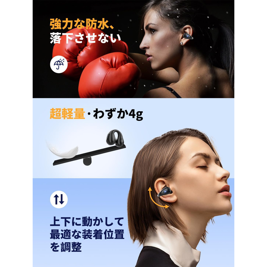 ワイヤレスイヤホン イヤーカフ型 Bluetooth 耳挟式 骨伝導　イヤホン スマホ/家電/カメラのオーディオ機器(ヘッドフォン/イヤフォン)の商品写真