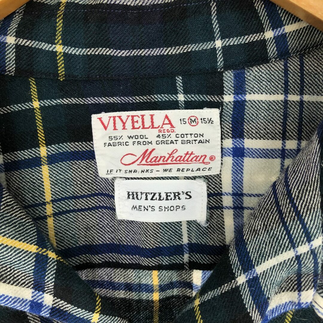 古着 60~70年代 Manhattan VIYELLA チェック柄 長袖 オープンカラーボックスシャツ メンズM ヴィンテージ /eaa440981 メンズのトップス(シャツ)の商品写真