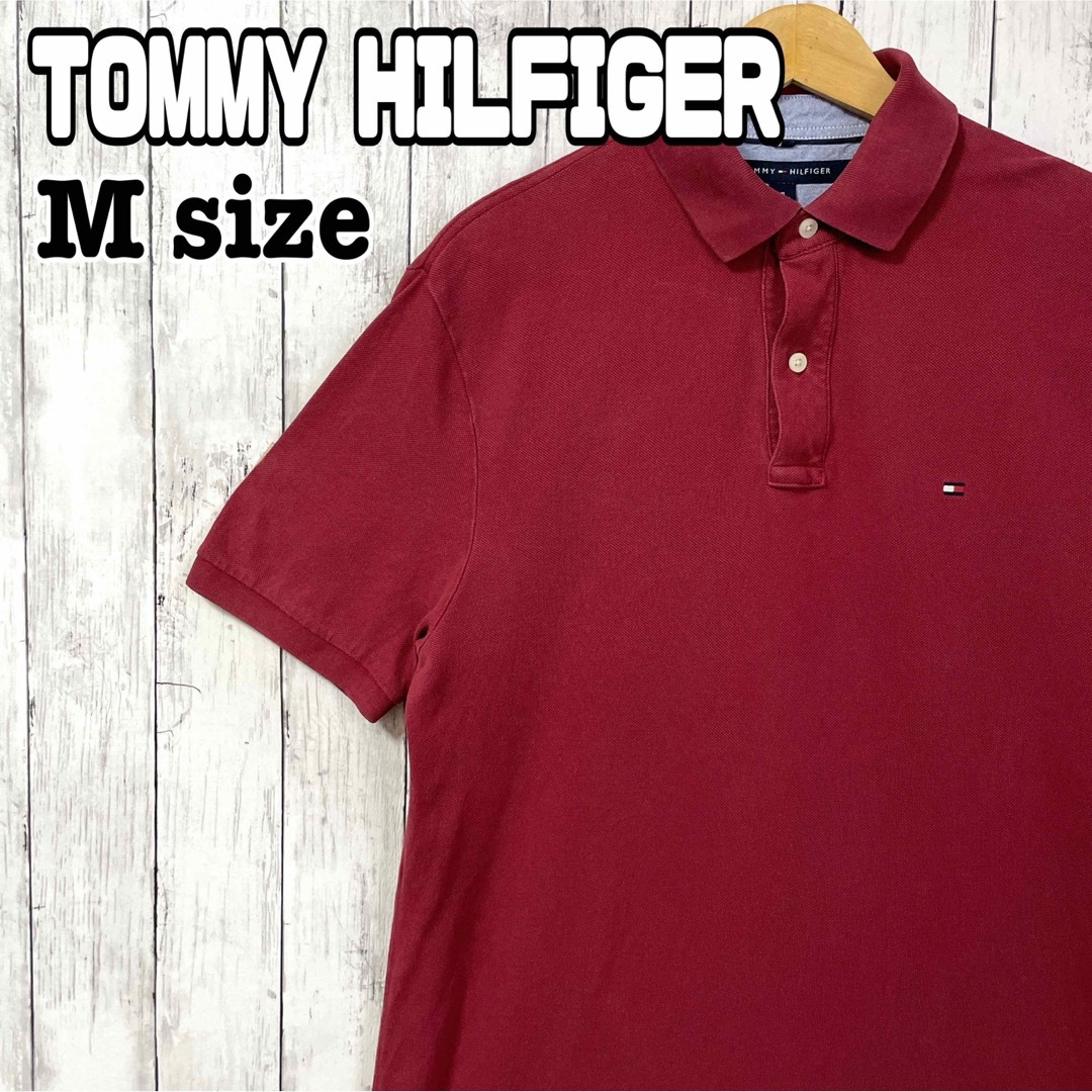 TOMMY HILFIGER(トミーヒルフィガー)のトミーヒルフィガー ポロシャツ 半袖 赤 レッド 輸入 Mサイズ 海外古着 メンズのトップス(Tシャツ/カットソー(半袖/袖なし))の商品写真