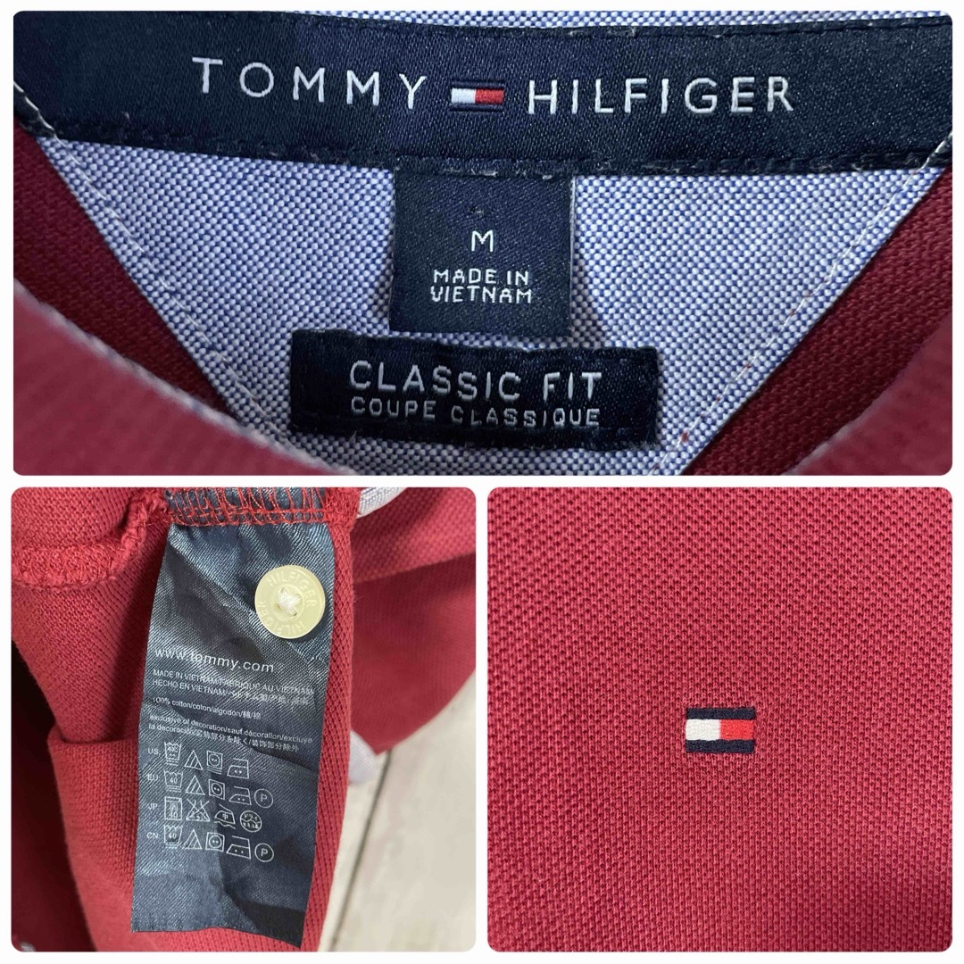 TOMMY HILFIGER(トミーヒルフィガー)のトミーヒルフィガー ポロシャツ 半袖 赤 レッド 輸入 Mサイズ 海外古着 メンズのトップス(Tシャツ/カットソー(半袖/袖なし))の商品写真