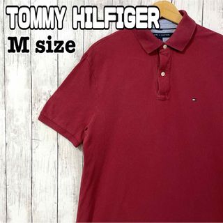 トミーヒルフィガー(TOMMY HILFIGER)のトミーヒルフィガー ポロシャツ 半袖 赤 レッド 輸入 Mサイズ 海外古着(Tシャツ/カットソー(半袖/袖なし))