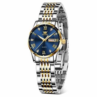 【色: ゴールドブルー　5008】OLEVS 腕時計 レディース オシャレ女性用(腕時計)