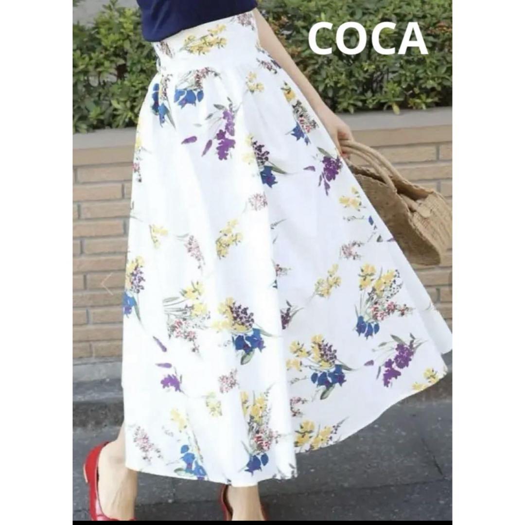 coca(コカ)のコカ coca 涼し気花柄ミモレ丈フレアスカート フラワースカート レディースのスカート(その他)の商品写真