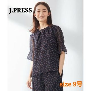 J.PRESS - J.PRESS 楊柳フラワープリントブラウス シフォン 洗える ネイビー 9号