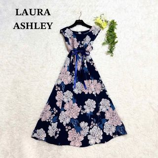 ローラアシュレイ(LAURA ASHLEY)の極美品 希少 ローラアシュレイ 大きいサイズ ノースリーブワンピース 花柄(ロングワンピース/マキシワンピース)