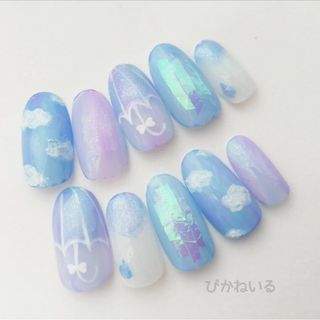 幻想カラー♡傘×雲,梅雨ネイル