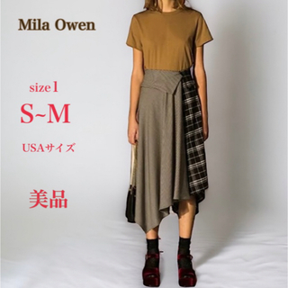 ミラオーウェン(Mila Owen)のミラオーウェン　ヘムスカート　アシンメトリー　S〜M　グレー×ブラックチェック(ロングスカート)