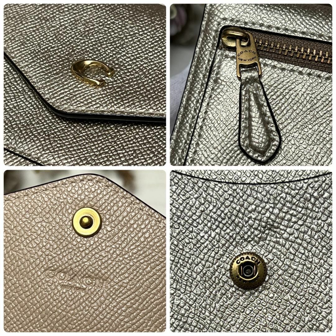 COACH(コーチ)のCOACH コーチ ゴールド レザー コンパクトウォレット 3つ折り財布 レディースのファッション小物(財布)の商品写真