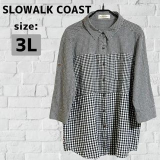 しまむら - SLOWALK COAST 3L チェック ロールアップシャツ レディース 黒